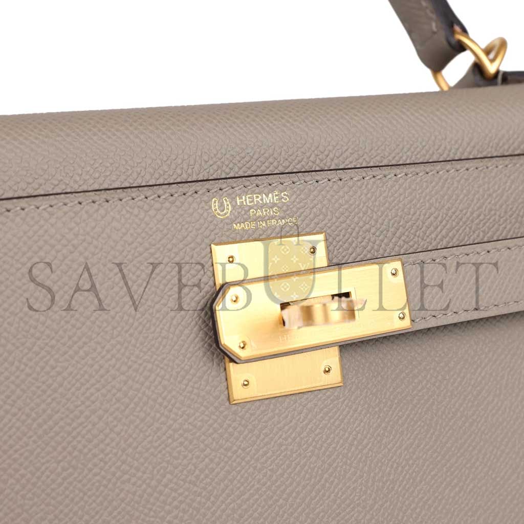 HERMÈS MASTER KELLY SELLIER 28 GRIS ASPHALTE VERSO EPSOM BRUSHED GOLD HARDWARE (28*22*10cm) 